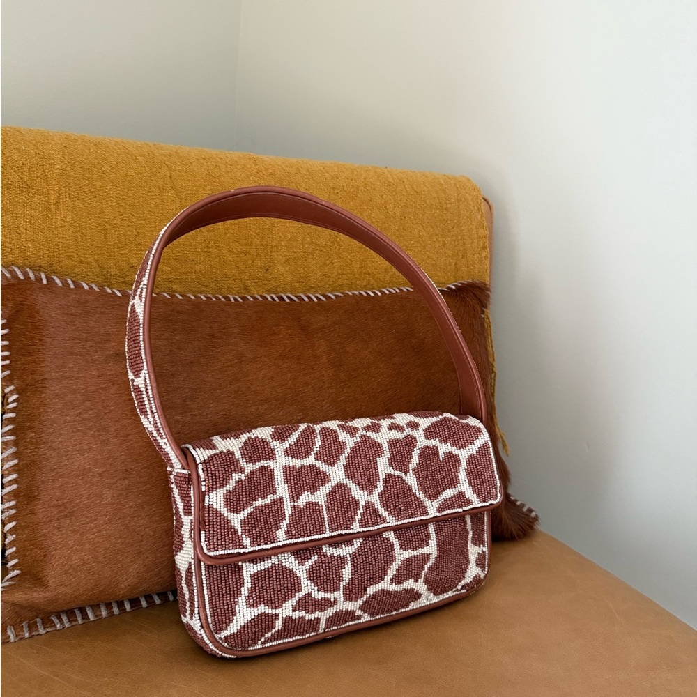STAUD Brown and White Patterned Shoulder Bag